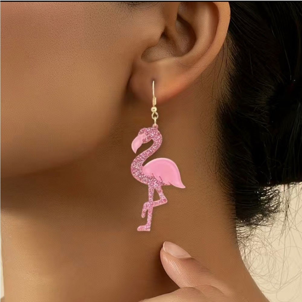 Pink flamingo dangle earrings